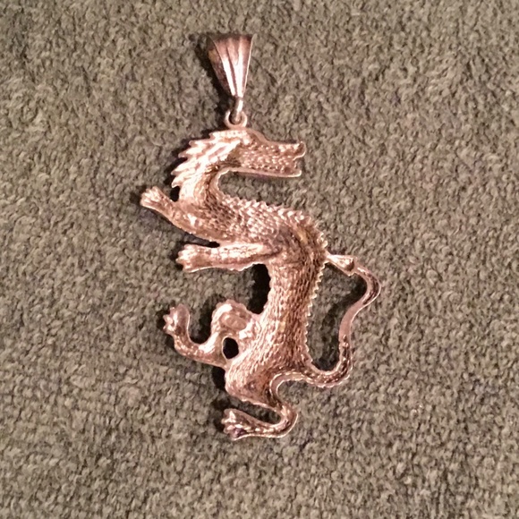 Vintage 925 Sterling Silver Dragon Pendant - Picture 2 of 2